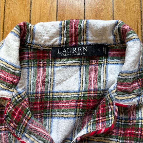 Lauren Ralph Lauren Womens Flannel Christmas Pajama Plaid Set 2Pc Gold Logo Sz.S - Picture 4 of 10